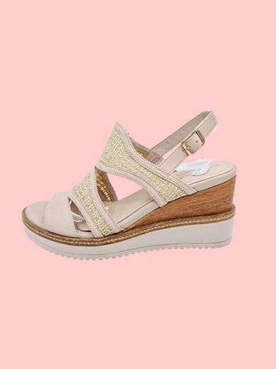 Tamaris vaalea nahka espadrillo wedge sandaali koko 37